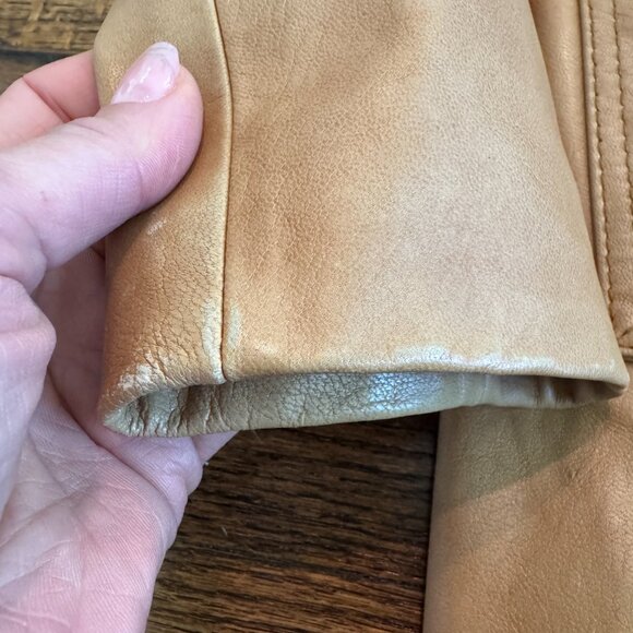 VINTAGE LUXE Arden B Leather Fur Collar Belted Trench - Picture 11 of 12